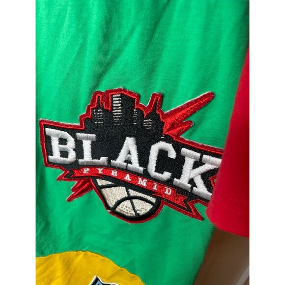 Black Pyramid XXL Patchwork Graphic Tee Multicolor Basketball Streetwear Shirt - Picture 7 of 8
